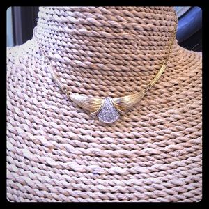 beautiful vintage rhinestone gold choker necklace